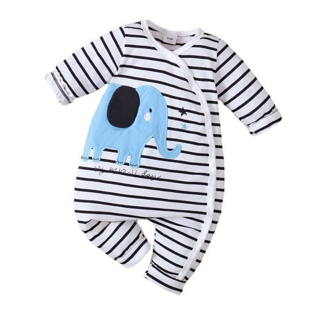 

Breampot 12-18M Infant Autumn And Winter Striped Embroidered Long Sleeve Trousers Jumpsuit Cartoon Elephant Embroidered Climbing Suit