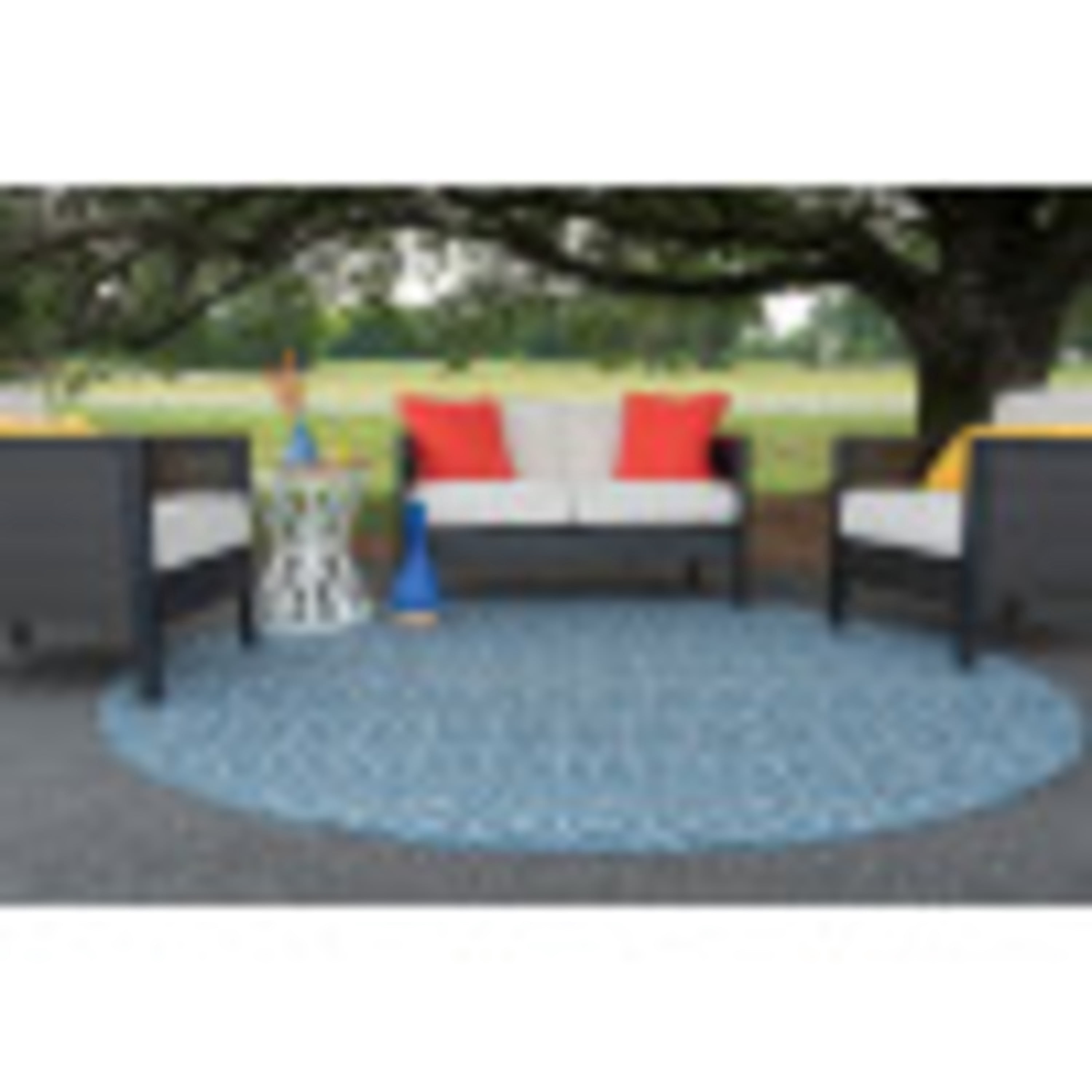 6ft Round Water Resistant, Indoor Outdoor Rugs for Patios, Front Door Entry, Entryway, Deck, Porch, Balcony | Outside Area Rug for Patio | Denim, Solid | Size: 5'1'' Round