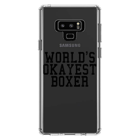 DistinctInk Clear Shockproof Hybrid Case for Samsung Galaxy Note 9 - TPU Bumper Acrylic Back Tempered Glass Screen Protector - World's Okayest Boxer