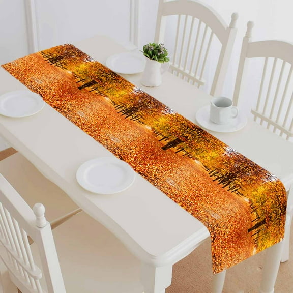 PKQWTM Orange Autumn Alley Cotton and Linen Table Runner Kitchen Dining Room Supplies Size 14x72 Inch