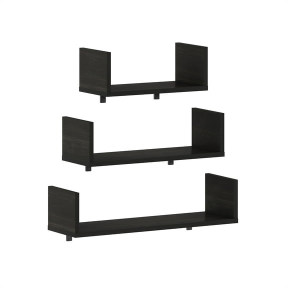 Furinno Rossi Bedroom Decor Wall Mounted Floating Display Shelves with Invisible Brackets, Espresso, Set of 3