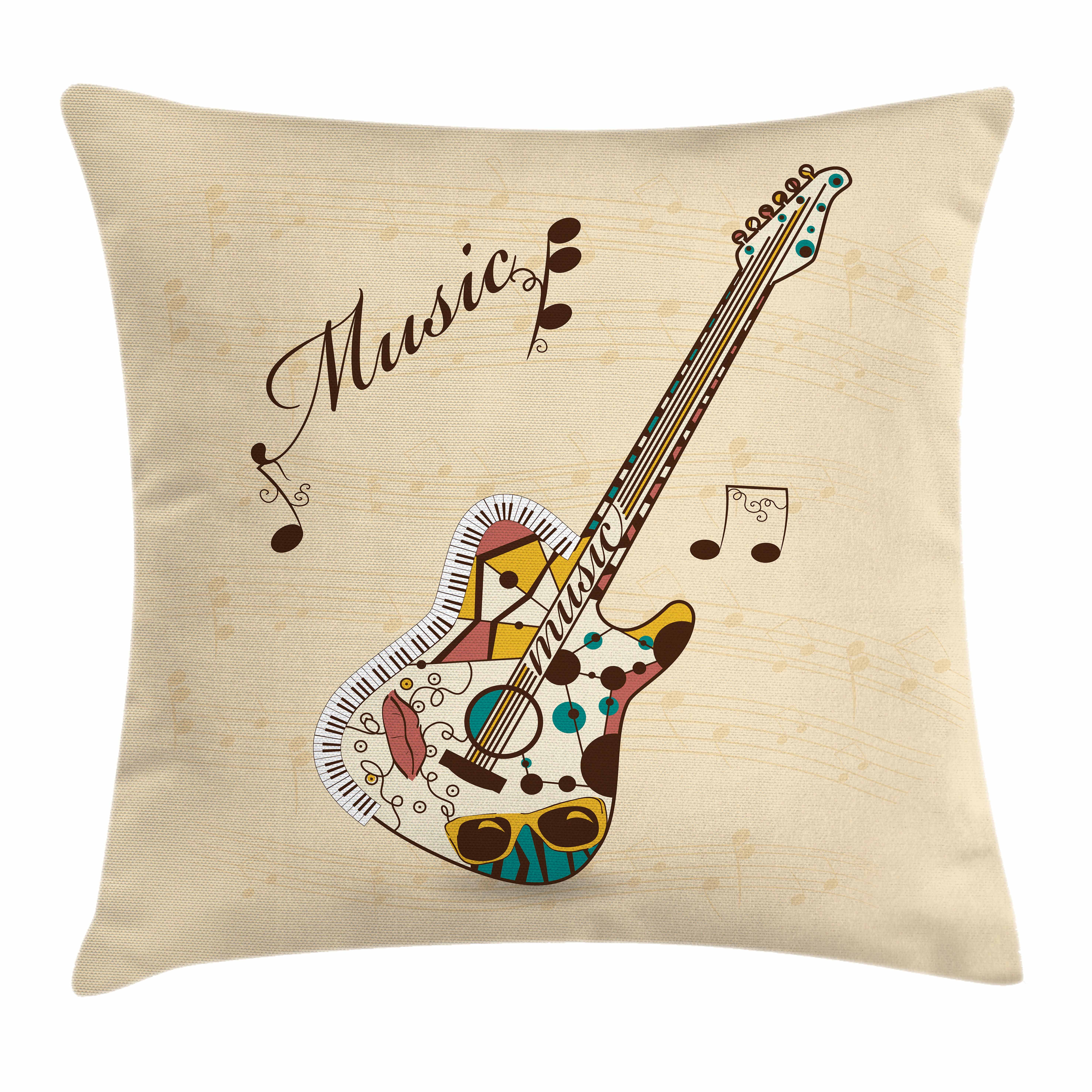 Guitar Throw Pillow Cushion Cover, Abstract Funky Guitar Instrument