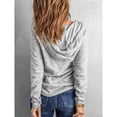 thumbnail image 2 of Sudadera con capucha de manga larga gris con botones y bolsillos, talla L, ropa informal holgada para primavera y otoño, 2 of 6