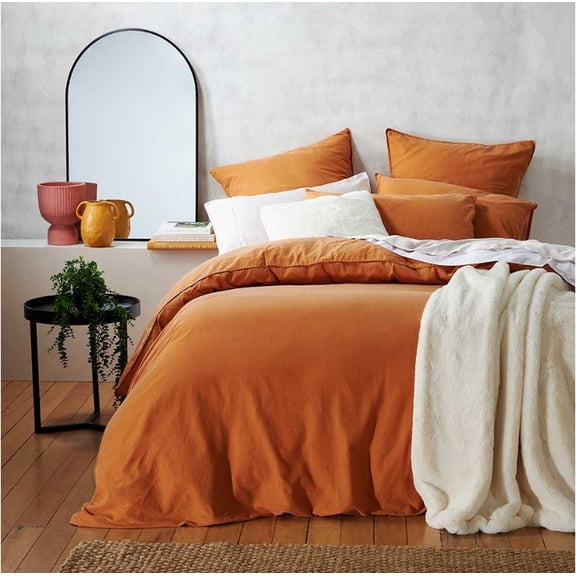 Pavish Export Cotton 100% Pure Rust Orange Duvet Cover - Washed Cotton Duvet Cover With Matching Pillow cases Rust Orange Bedding Set Twin