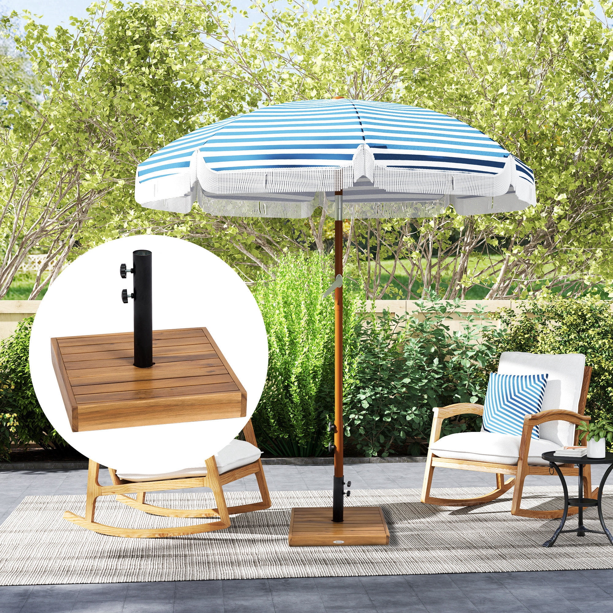 Outsunny Patio Umbrella Base, 42 lbs Concrete Heavy Duty Umbrella Base for 1.25"/1.5" Poles, Teak