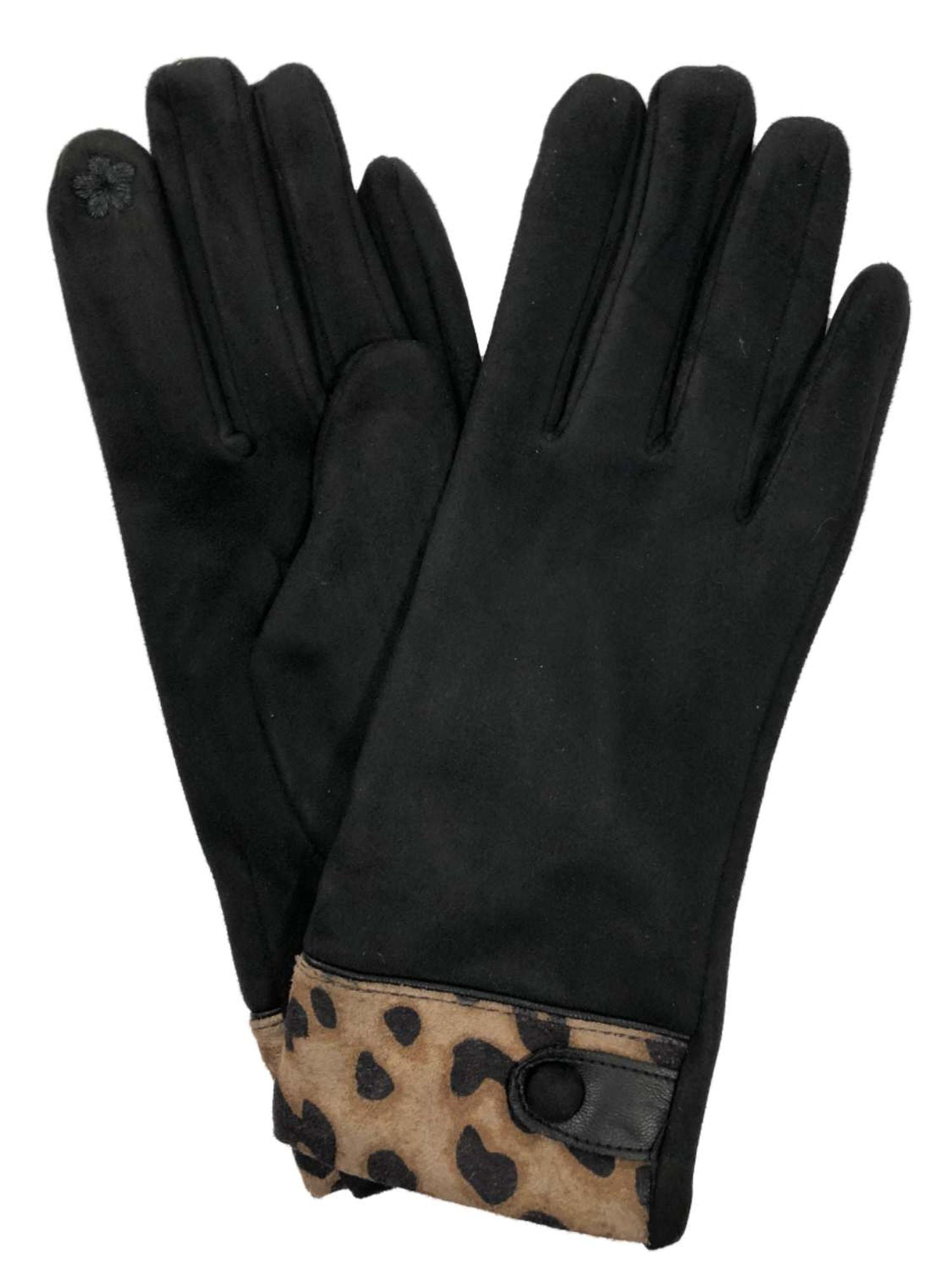 Me Plus Women Fashion Winter Elegant Animal Leopard Print Faux Fur Trim Touchscreen Gloves 