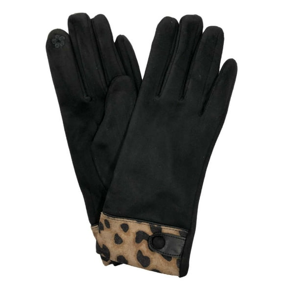 Womens Black & Brown Leopard Print Stretch Fit Texting & Tech Touchscreen Gloves