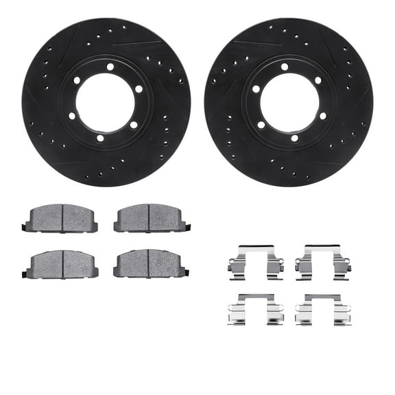 Dynamic Friction Company Front Brake Rotors-Drilled and Slotted-Black with 5000 Advanced Brake Pads includes Hardware 8512-37005