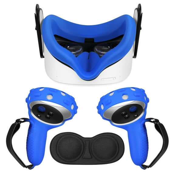 Silicone Cover Set for Oculus Quest 2 Meta Quest 2 Controller Protector Blue, Anti-Throw Strap, Silicone VR Face Cover, Protective Lens Cover, VR Headset Skin Shell Accessories for oculus quest 2