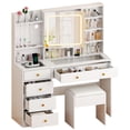thumbnail image 4 of Ktaxon Large 47.2" Makeup Vanity with 3 Color Lights, Vanity Desk with USB Charging Station, Vanity Makeup Table with Visible Drawers, Hidden and Open Storage Shelves, White, 4 of 11