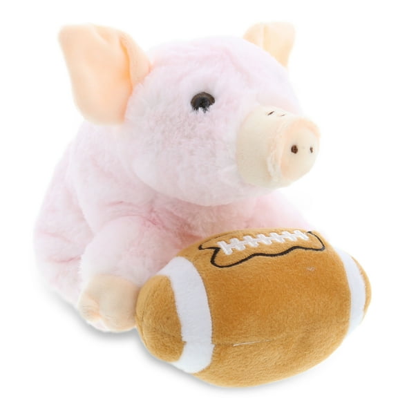 DolliBu Squat Piggy Stuffed Animal with Football Plush - Soft Plush Huggable Pig, Adorable Playtime Plush Toy, Cute Farm Life Gift, Football Plush Doll Animal Toy for Kids, Adults - 7 Inch