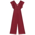 thumbnail image 6 of Zaldita Kids Girls Summer Cape Sleeve Romper Casual Jumpsuit V Neck Chiffon Party Wide Leg Pants Burgundy 14, 6 of 7