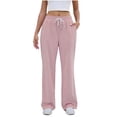 thumbnail image 2 of sdhkgrrt Women's Wide Leg Drawstring Pants with Pockets Casual Flowy Lounge Long Pants Work Travel Vacation Fall Outfits Winter Sweatpants, Pink S, 2 of 8