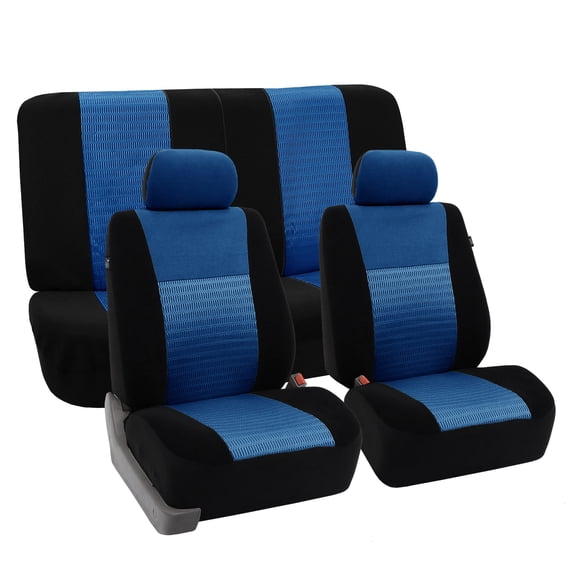 FH Group Trendy Elegence Airbag Compatible and Split Bench Seat Covers, Full Set, Blue and Black