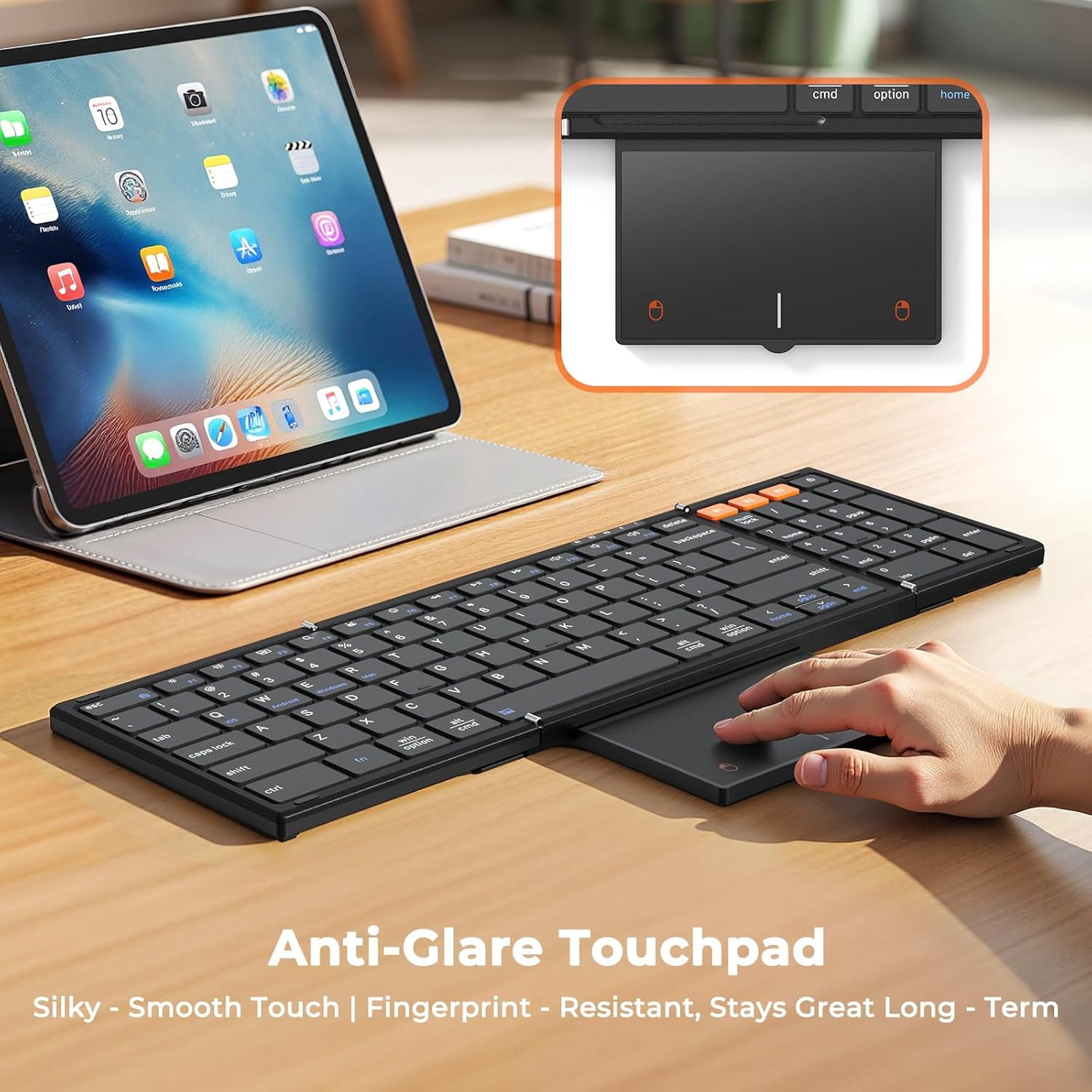 Meetion Foldable BT Keyboard with Touchpad & Num Pad, Portable, Rechargeable for Laptop/Tablet