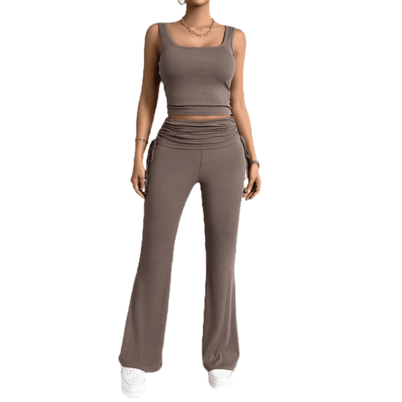 LYMAYTER S-XL Women Sweat Sets Stretch Solid Tank and Pants Set Casual Summer Sleeveless Suit