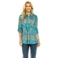 thumbnail image 2 of Haute Edition Women's Pattern and Solid 3/4 Roll Tab Sleeve Tunic Blouse Top, 2 of 7