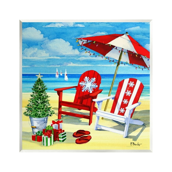 Stupell Industries Coastal Christmas Scene Holiday Painting Unframed Art Print Wall Art, 12 x 12