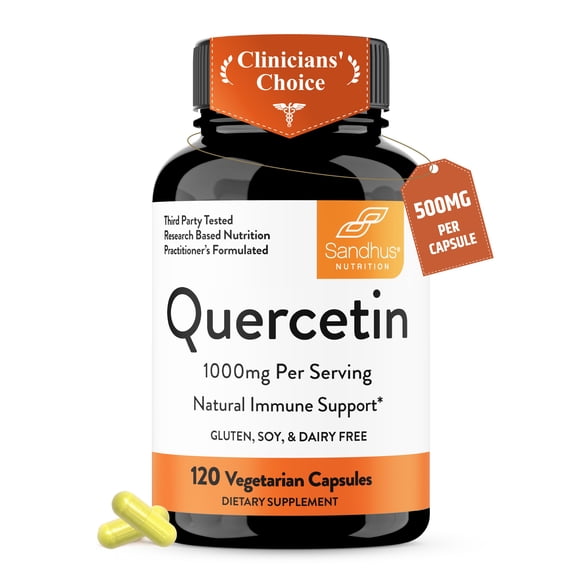 Quercetin 500mg Vegetarian Capsules 120 Count | 1000mg Per Serving of 2 Capsules, Immune Support Supplements For Respiratory Cellular Health & Seasonal Allergies | Quercitin for Men & Women Immunity