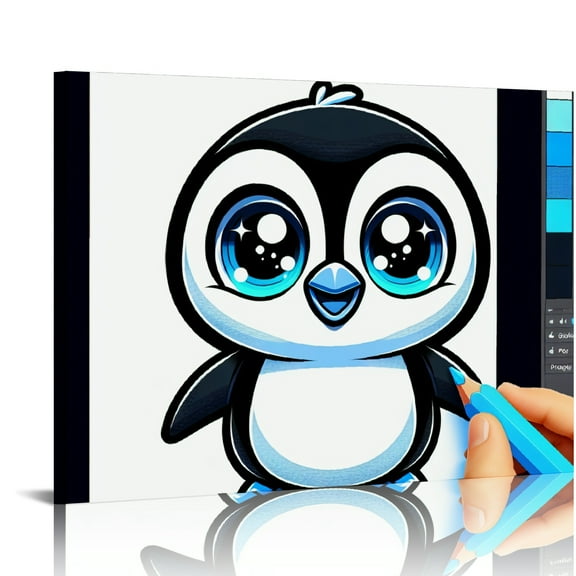 YILUYINQING Cute Penguin Canvas Prints Wall Art for Home Decor, Ready To Hang Room Home Art Decor, Perfect Gift Ideas 16x12in