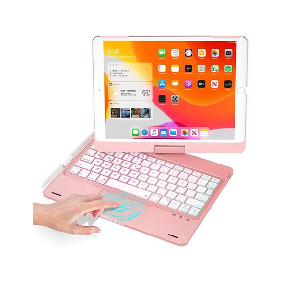 Touchpad Keyboard case for 10.2 inch iPad 9th Gen 2021/ 8th Gen 2020/ 7th Gen 2019 and iPad Air 3 / Pro 10.5, Rotatable Backlit Keyboard with Pencil Holder