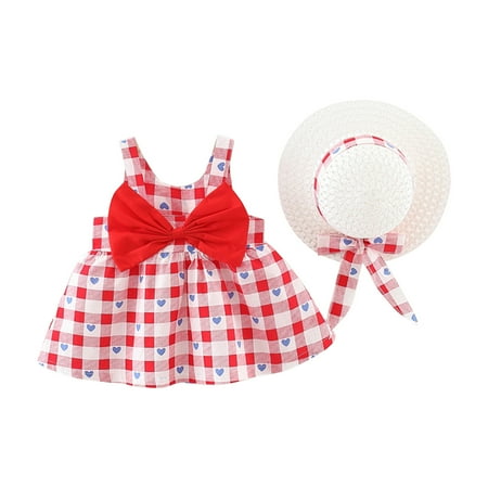 

Baby Girl Princess Dress Up Floral Puffy Dress Hat Outfits Clothes Birthday Party Summer Sleeveless Backless Dresses