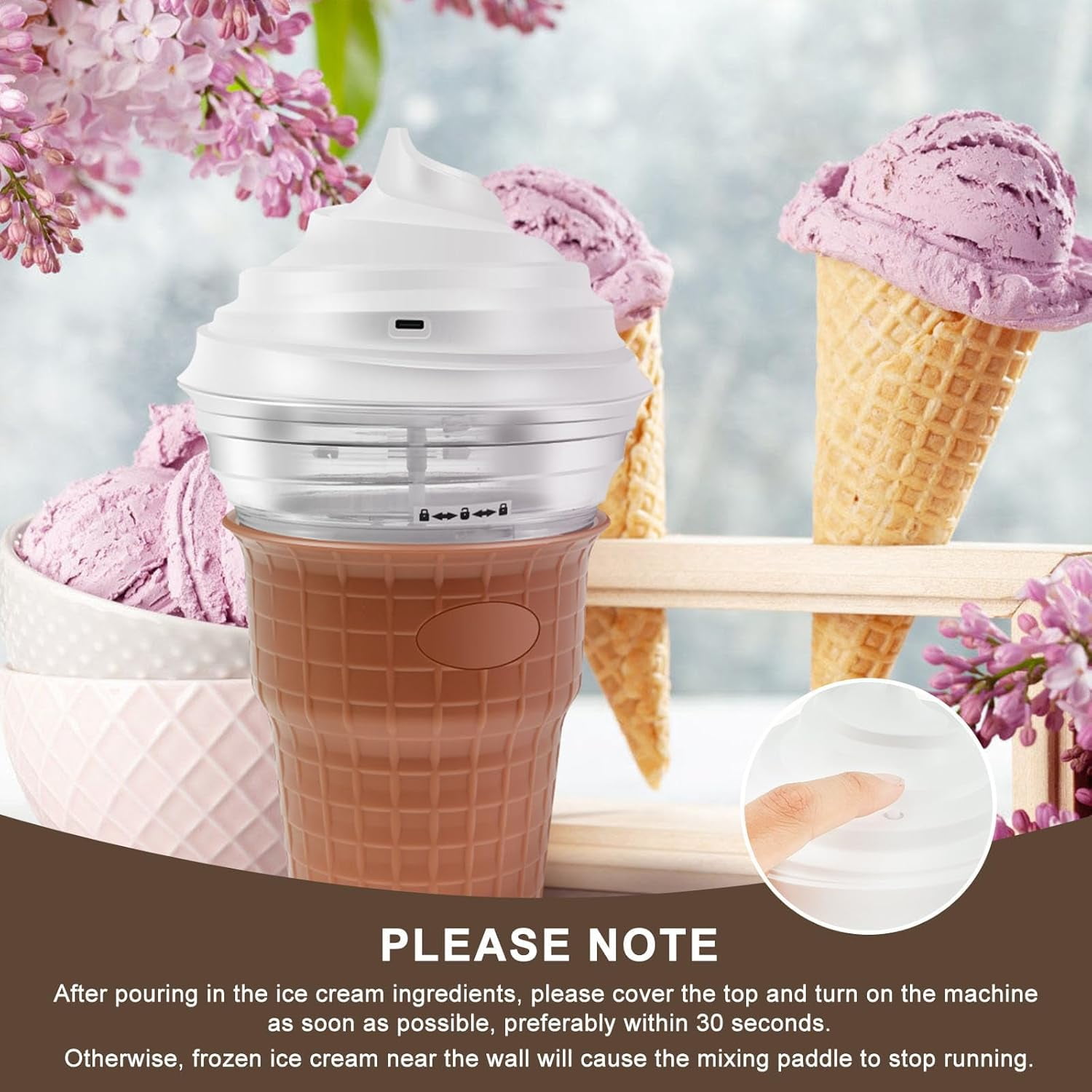 Mini Ice Cream Maker, 450ML Automatic Electric Ice Cream Maker with USB Charge Port, Multi-Purpose Homemade Soft Serve Ice Cream Machine for Gelato Sorbet Frozen Yogurt, Kitchen Gadgets, Brown