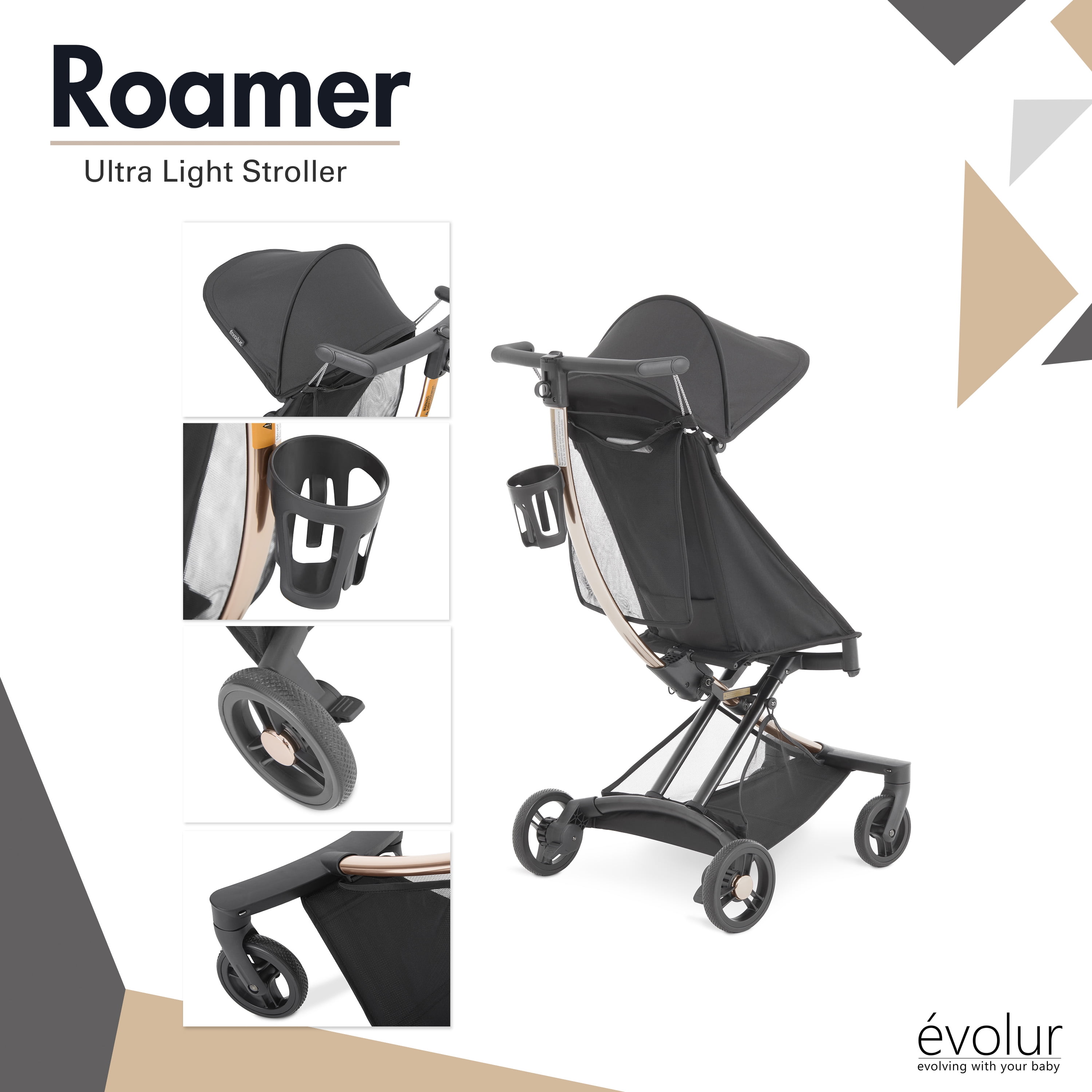 Evolur Roamer Ultra Light Stroller, Gold Black