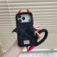 thumbnail image 3 of Fluffy Devil Design Anti-Fall Protective Case for iPhone 17 Pro Max, Soft Warm Grip, Detachable Wrist Strap, Cute Gothic Style for Halloween Gifts,Black, 3 of 7
