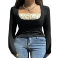thumbnail image 1 of Chemises pour Femmes Manches Longues Col Carré Tops d'Automne, 1 of 9