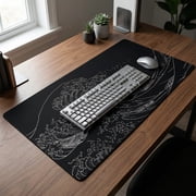 Large Japanese Sea Wave Mouse Pad, 31.5 x 11.8 Inch Extended Anime Gaming Desk Pad, Black Kanagawa Mat with Non-Slip Rubber Base, 3mm Thick Long Mousepad for Keyboard and Mouse