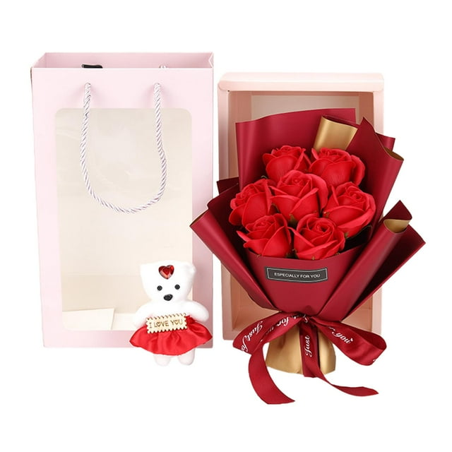 Ramo de flores de jabón con rosas y aroma floral de oso para restaurante Rojo