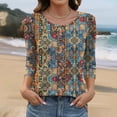 thumbnail image 5 of 3/4 Length Sleeve Womens Tops Cotton Oversized Crewneck Three Quarter Sleeve T Shirts Summer Casual Floral Print Plus Size Round Neck Loose Comfy Short Sleeve Tee Shirt, 5 of 5