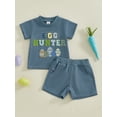 thumbnail image 4 of Kids Baby Toddler Boys Shorts Clothing Set, 6 12 18 24 Months 2T 3T 4T 5T Short Sleeve Embroidery Letters Eggs T-shirt with Shorts Easter Clothes Summer Outfit, 4 of 9