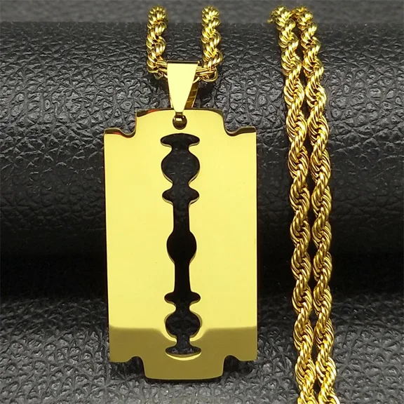 Fashion 14K Yellow Gold Blade Necklaces Gold Color Long Necklace Jewellery For Women or Men collares largos de moda
