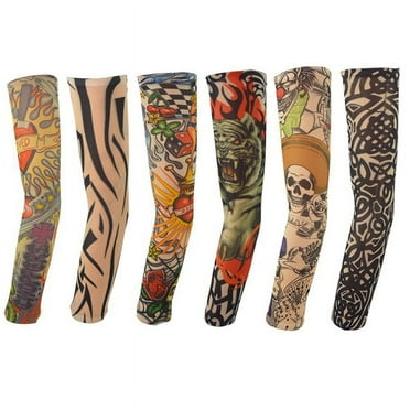 6xFake Nylon Temporary Tattoo Sleeves Arm Stockings TOP Men For Cool Women F1K6