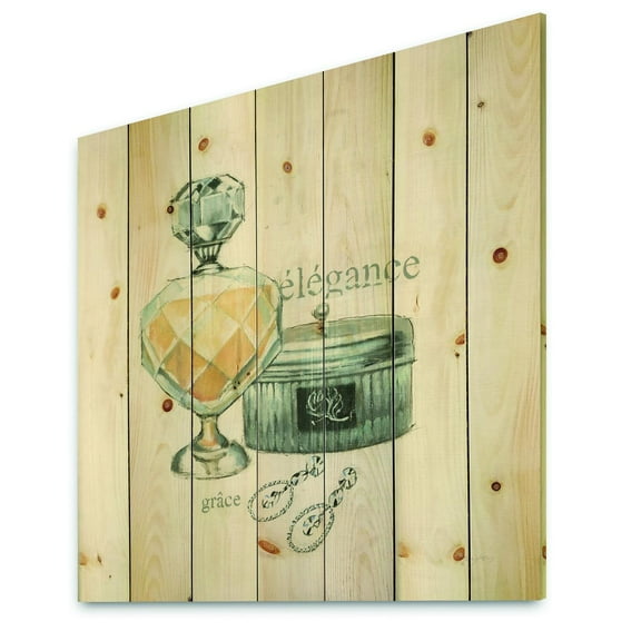 Designart 'Perfume Glam Bathroom II' Traditional Bathroom Print on Natural Pine Wood