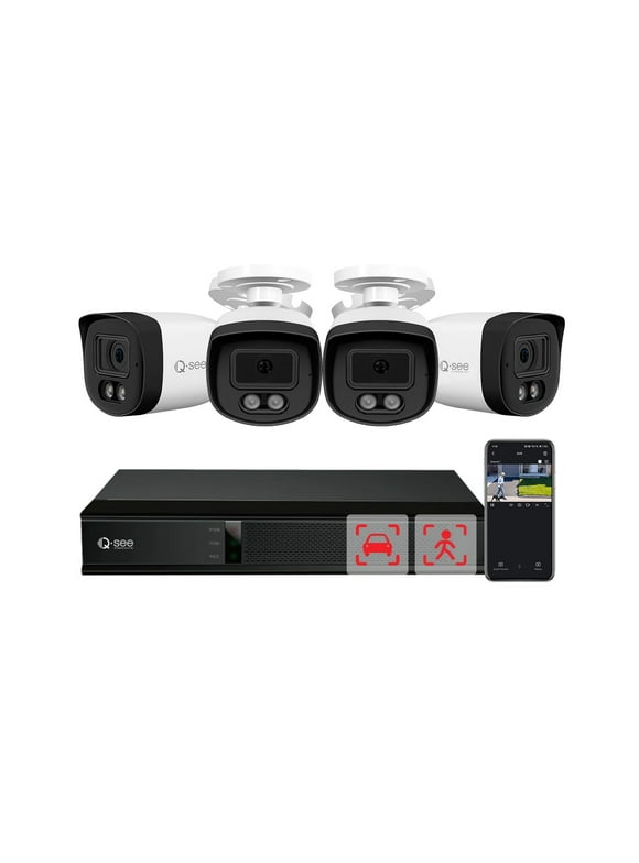 QSEE 5MP Security Camera System, 8CH DVR(2TB HDD) & 4pcs Person/Vehicle Detection Wired Security Camera , 24/7 Recording, Remote Access