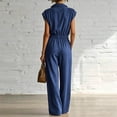 thumbnail image 5 of Womens Zipper Front Jumpsuits Wide Leg Elastic Waist Dressy Casual Rompers Formal Office Collared Jumpsuit Navy, XL, 5 of 7
