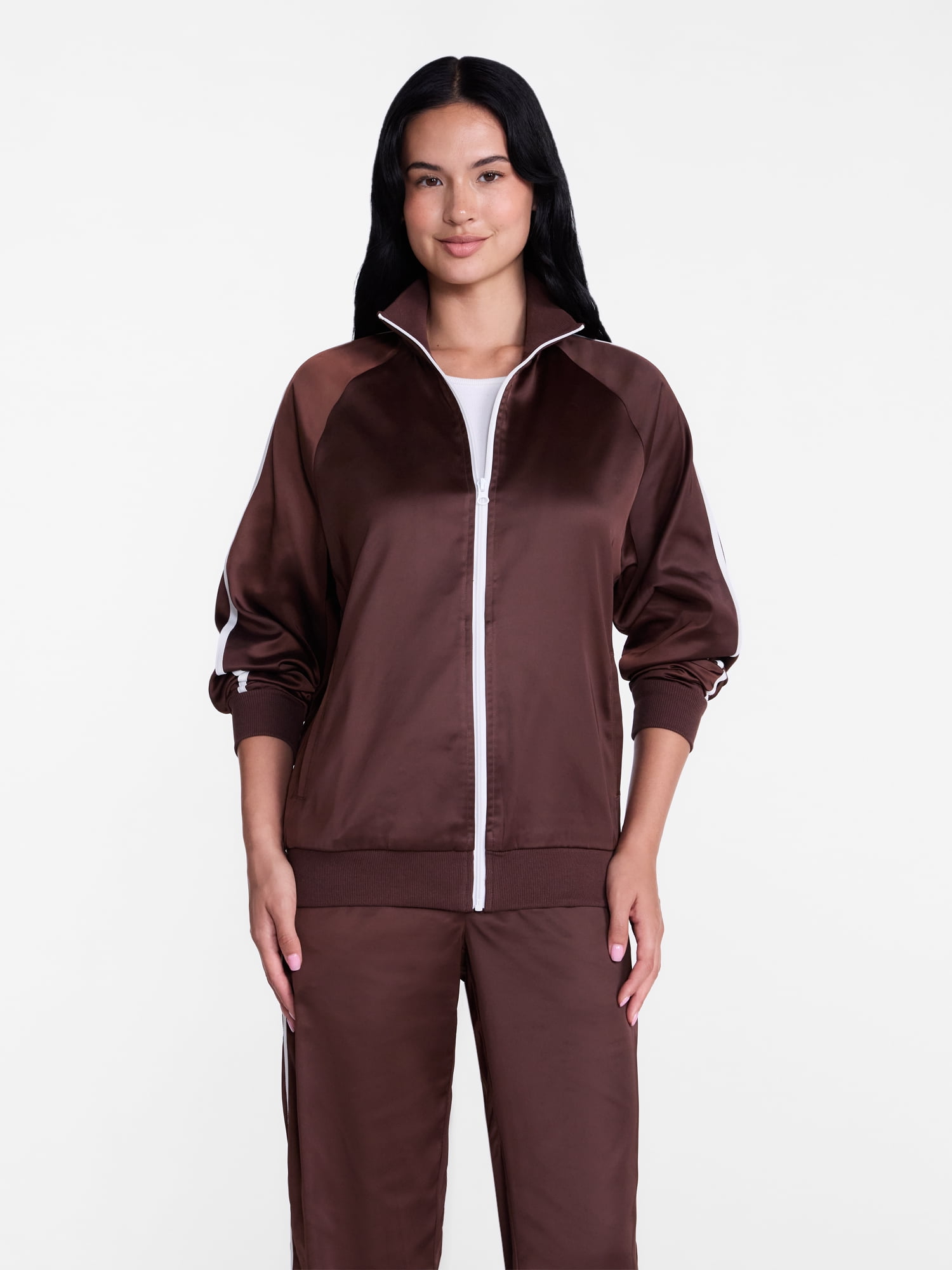 Madden NYC Women's Satin Track Jacket with Racing Stripes, Sizes XXS-XXL