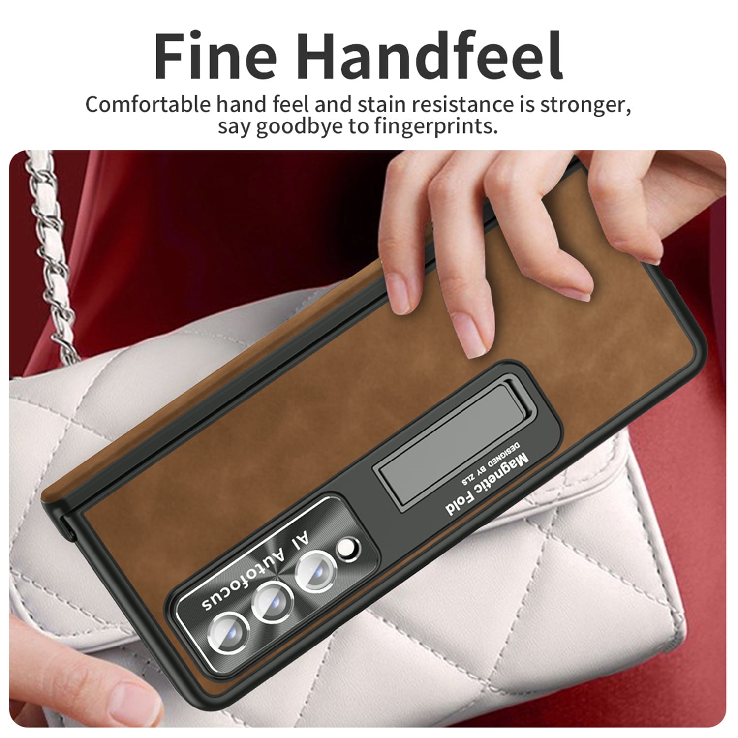 Tarise All-inclusive Cover Case for Samsung Galaxy Z Fold 4 5G 2022, Wireless Charging Camera Lens Protector Screen Protector Magnetic Hinge Protection Drop-Proof Shockproof Kickstand Case, Brown
