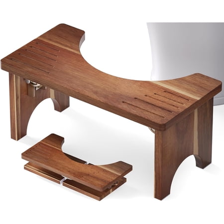 7 Inches Acacia Wood Toilet Stool Squat for Adults,Foldable Poop Stool for Bathroom,Portable Potty Step Stool with Non-Slip Strip,No Assembly Required