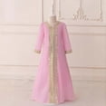 thumbnail image 2 of Ticikt Girls Abaya Embroidered Belted Robe Dress Kids Long Sleeve V Neck Lace Prayer Dress Arabic Kaftan Dress,Color:Pink,Size:6-7 Years, 2 of 8