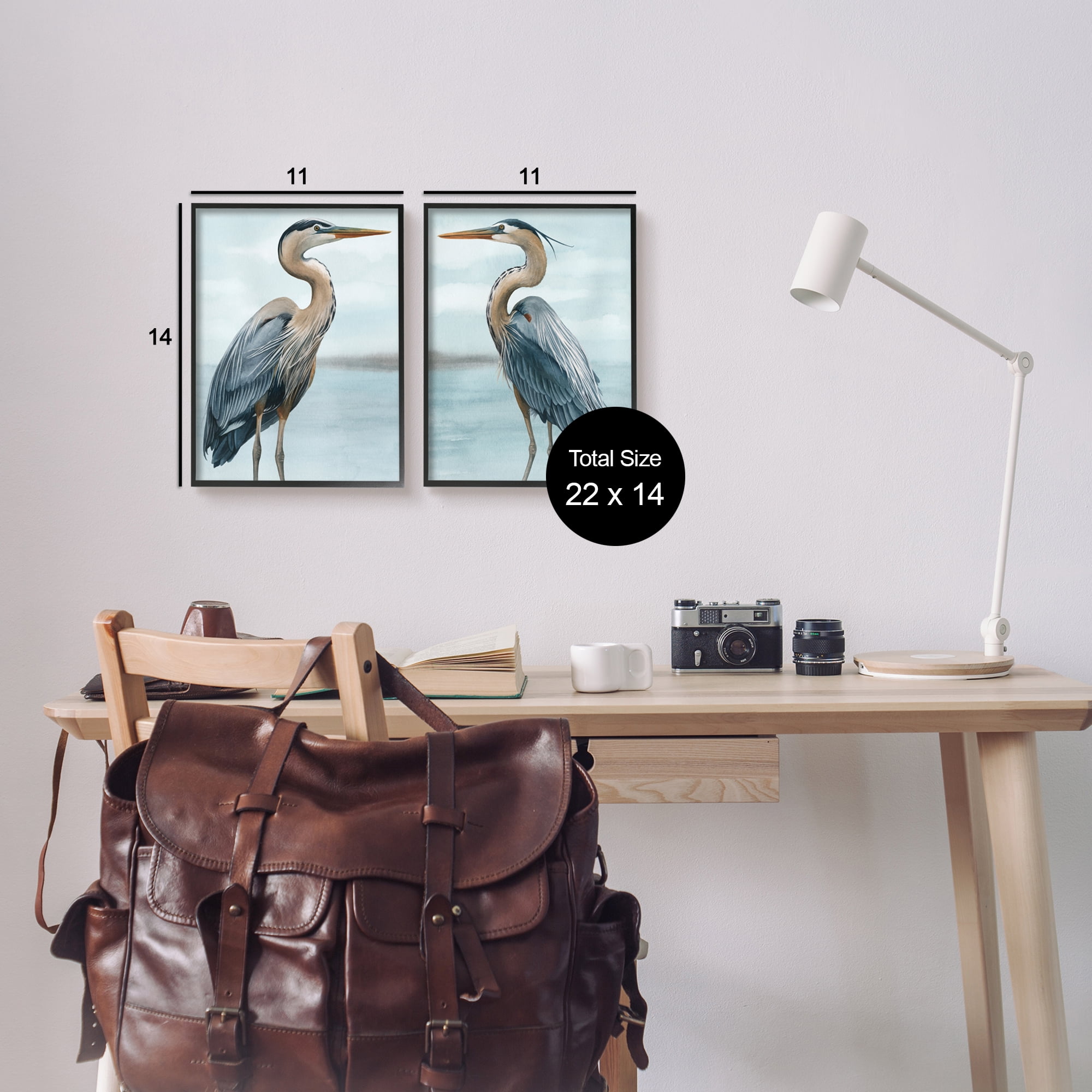 Stupell Industries Detailed Heron Bird Duo Animals & Insects Painting Black Framed Art Print Wall Art, 11 x 14, Set of 2
