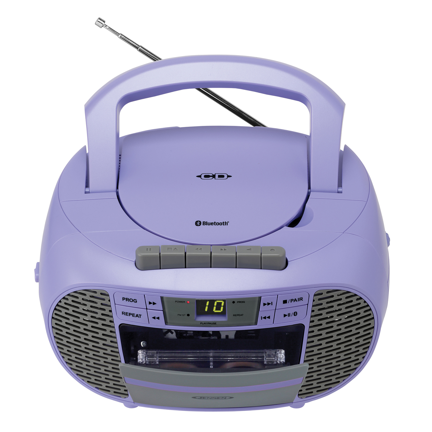 JENSEN Portable Bluetooth CD Music System with Built-in Speakers, Cassette Player/Recorder, AM/FM Radio, and Aux, CD-550ABT , Purple