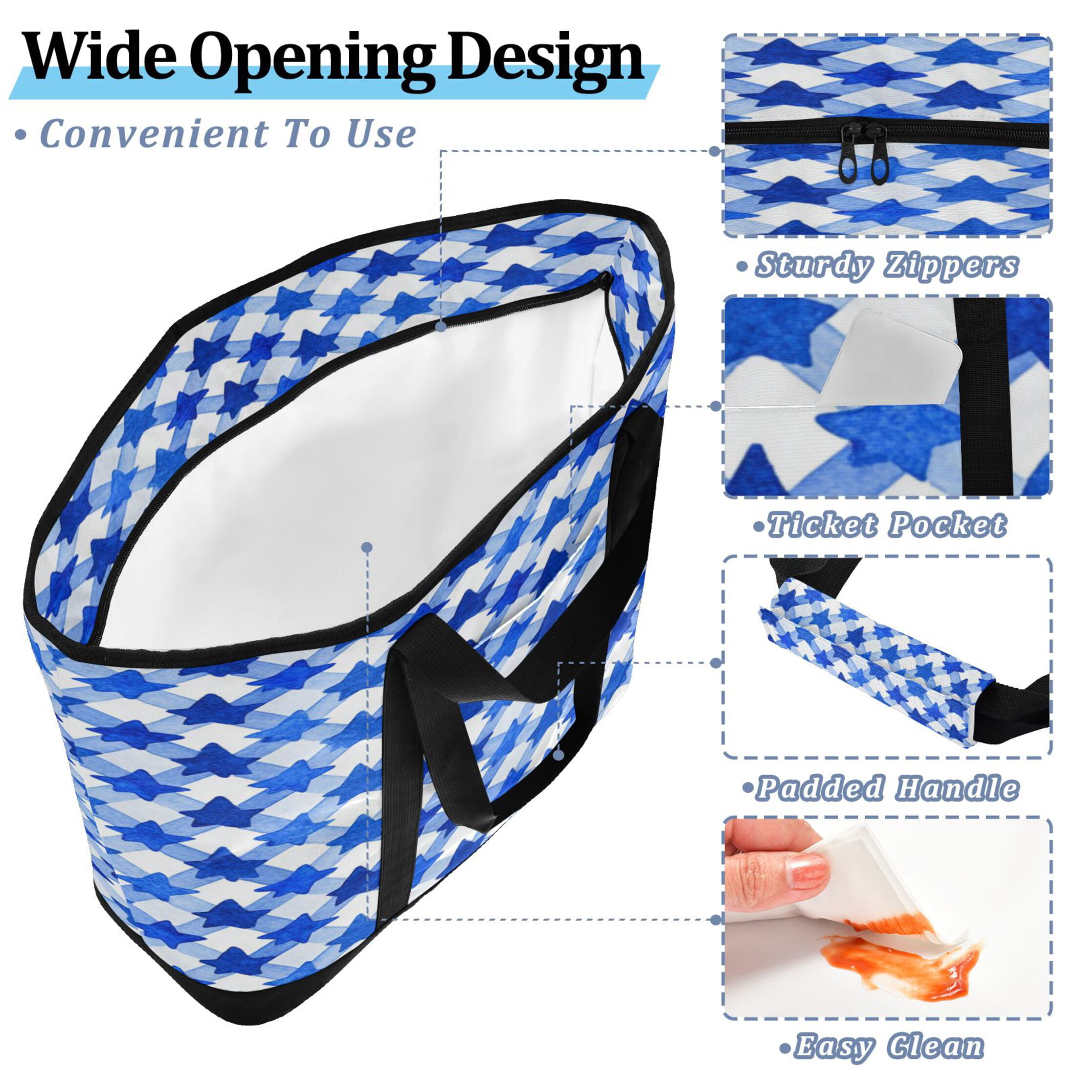Extra-Large Wide Opening Design Capacity Hand-Held Ice Pack Thickened Insulation Layer For Long-Lasting Cold Retention For Outdoor Shopping Picnics And Camping Dark Blue Five-pointed Star
