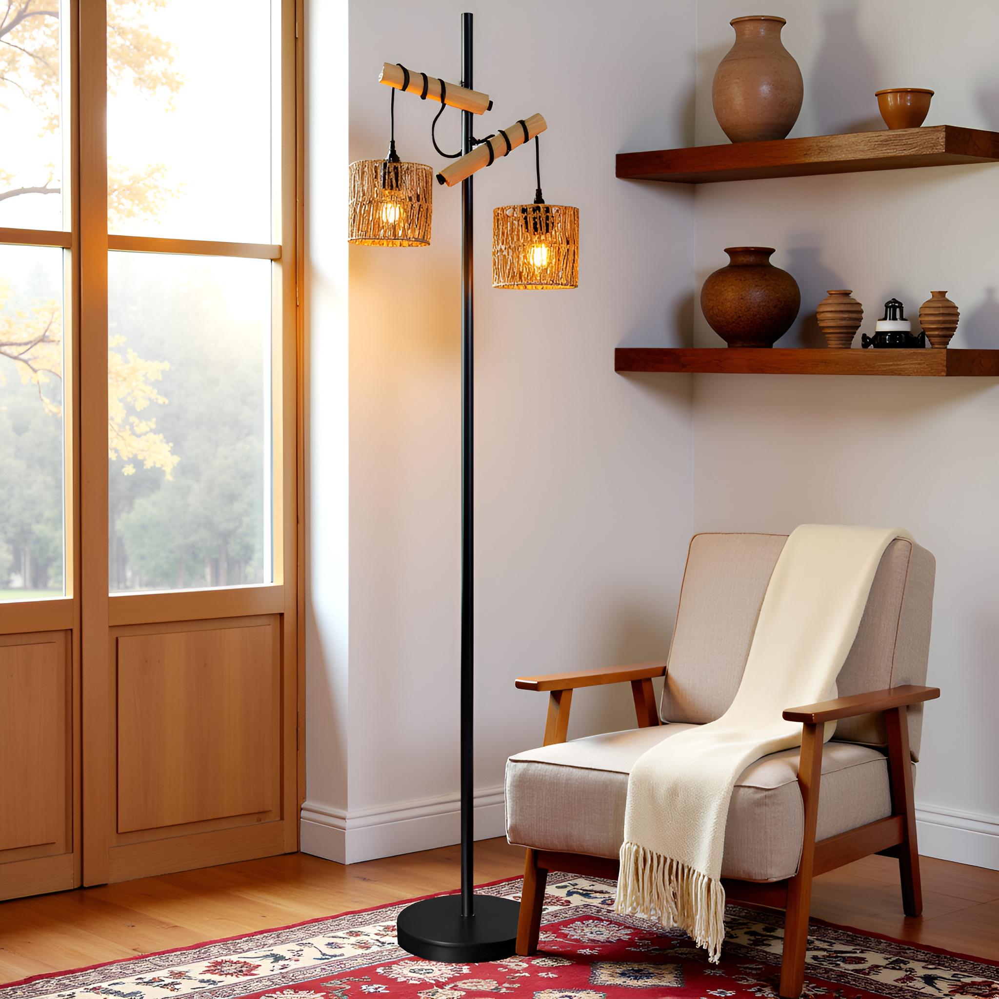 Beige Lampshades Set of 2, Hollow-Carved Design Lamp shades boho, Woven Rattan for Table Lamp, Floor Lamp, Pendant Light
