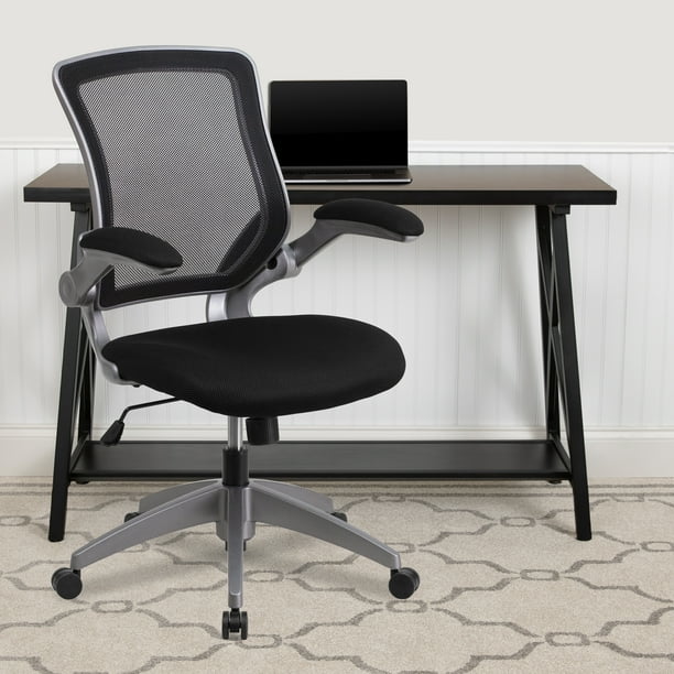 Flash Furniture Mid-Back Mesh Swivel Task Office Chair with Gray Frame and Flip-Up Arms 
