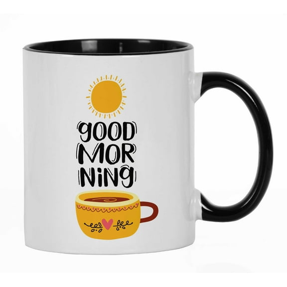 Inkdotpot Good Morning11Oz CeramicCoffeeMug Morning Wish / Greeting Mug Gift For Friends-Black