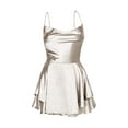 thumbnail image 3 of Vestido de satén con cuello halter y corte A para mujer - Espalda descubierta, tirantes ajustables - Club/cóctel - S-L, 3 of 6